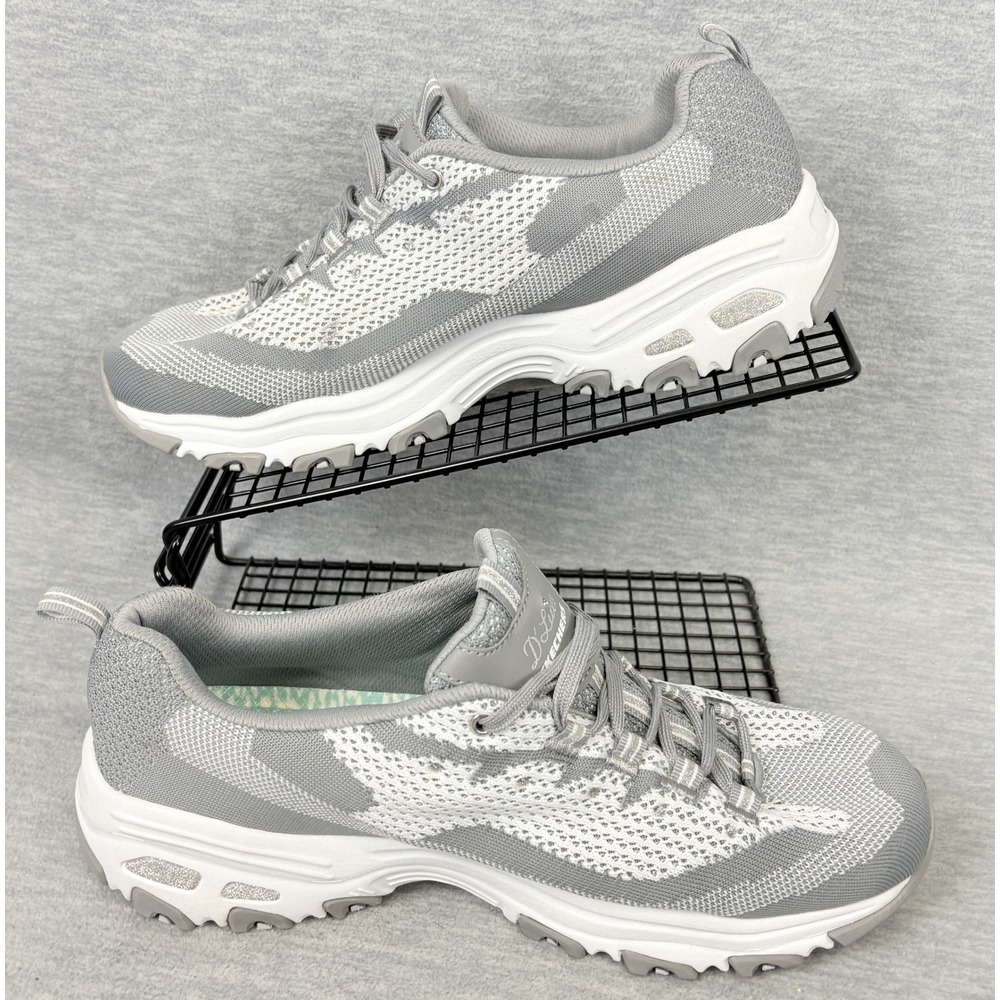 Skechers D'Lites Sneakers Womens 11 Gray White Knit Rhinestone 11955 GYW - Picture 3 of 14